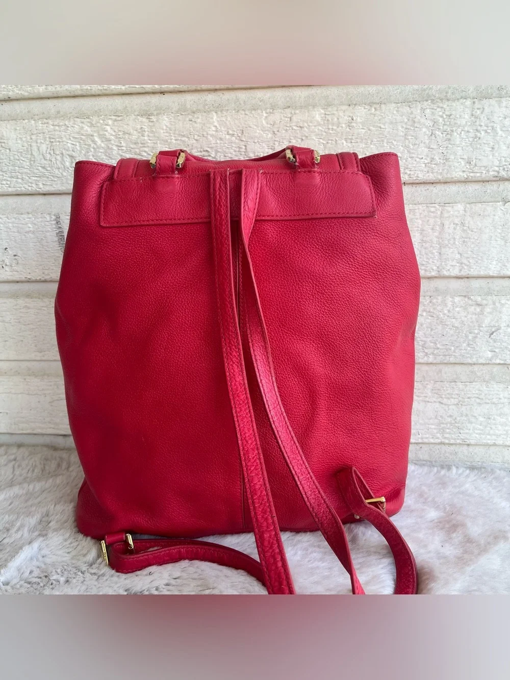 TORY BURCH Hot Pink Amanda Marion Drawstring Large Backpack Shoulder Bag